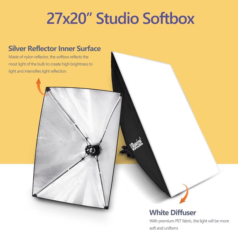 UBeesize Softbox Photography Lighting Kit, 27” x 20” Continuous Lighting Kit with 2pcs 40W E27 Socket 6500K Bulbs, Professional Photo Studio Lighting for Video Recording, Portrait Shooting - Image 2
